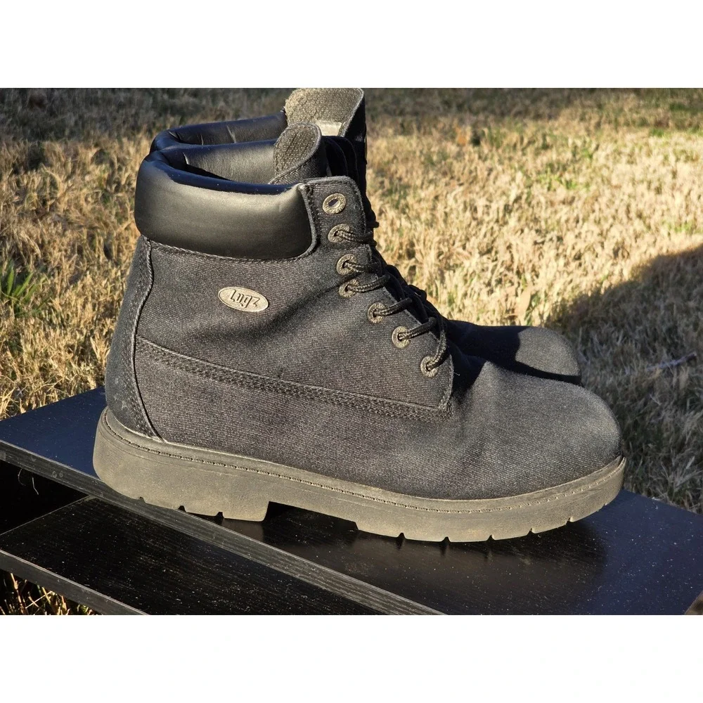 Lugz Mantle Hi Mens Denim Boots Black Textile Lace Up Work Boots Size 11